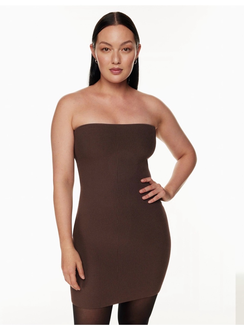 Babaton Strapless Ribbed Bodycon Dress - Chocolate Brown
